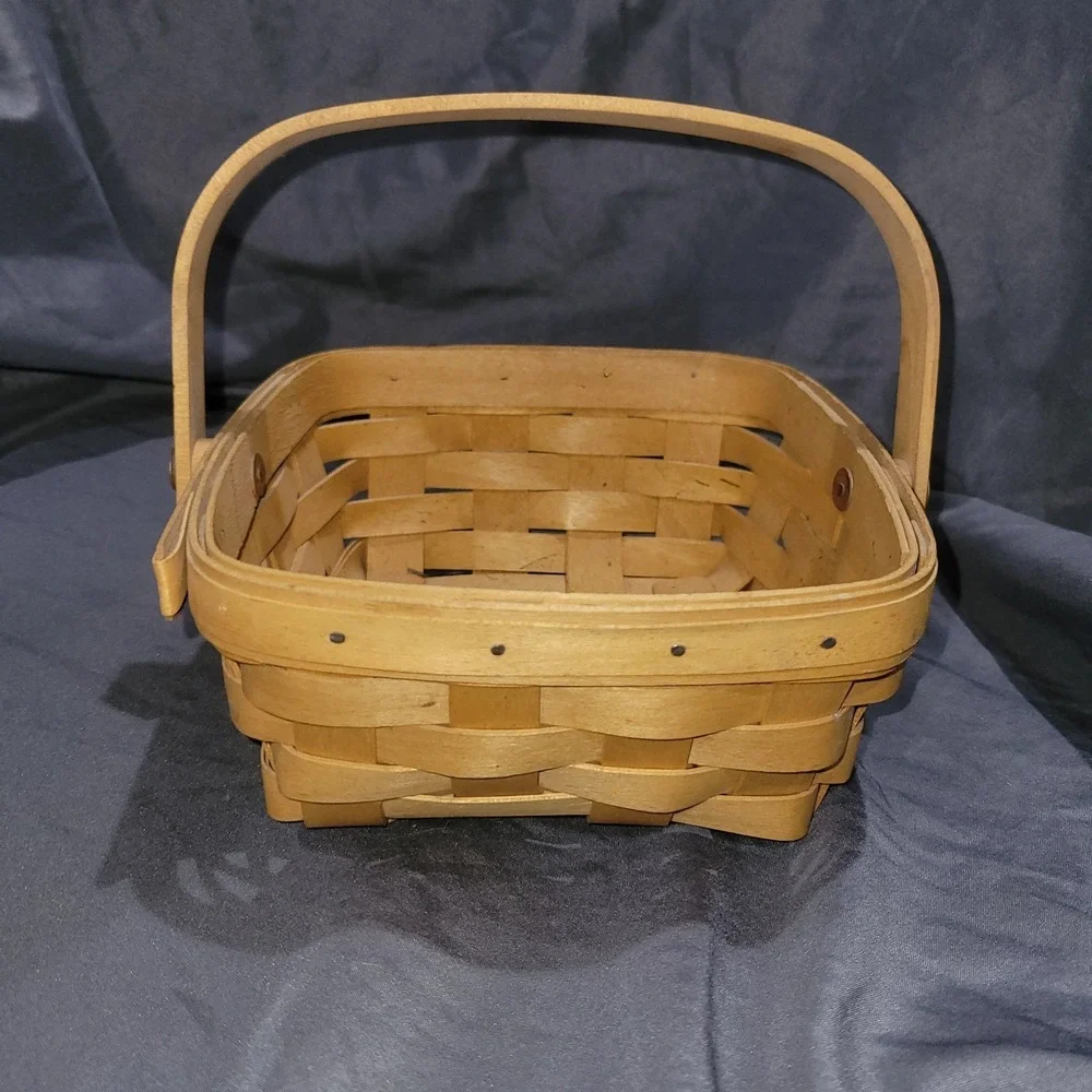 Longaberger Handwoven Wood Square Basket with Hinged Handle 2001 Small 6